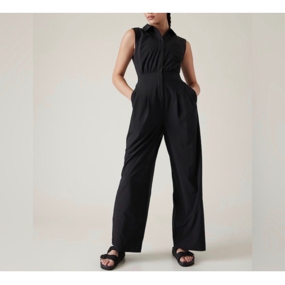 Athleta Brooklyn Heights Wide Leg Jumpsuit Black Sleeveless 534779 14 NEW